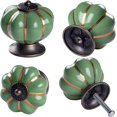 thumbnail image 2 of Paquete de 4 pomos de decoración naranja, tiradores de calabaza de cerámica de latón antiguo con tornillos para armario (verde) Sincero Electrónica, 2 of 6