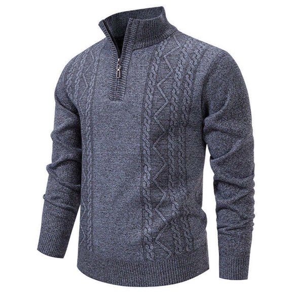 BaoFuBaoMei Mens Quarter Zip Sweaters Big and Tall Ribbed Trim Cable Knit Long Sleeve Sweater Solid Stretchy Fall Winter Tops