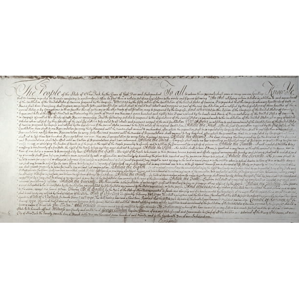Bill Of Rights Ny Nnew York States Ratification Of The Bill Of Rights To The Us Constitution 27 March 1790 Signed By Governor George Clinton Rolled Canvas Art 24 X 36 Walmart Com Walmart Com