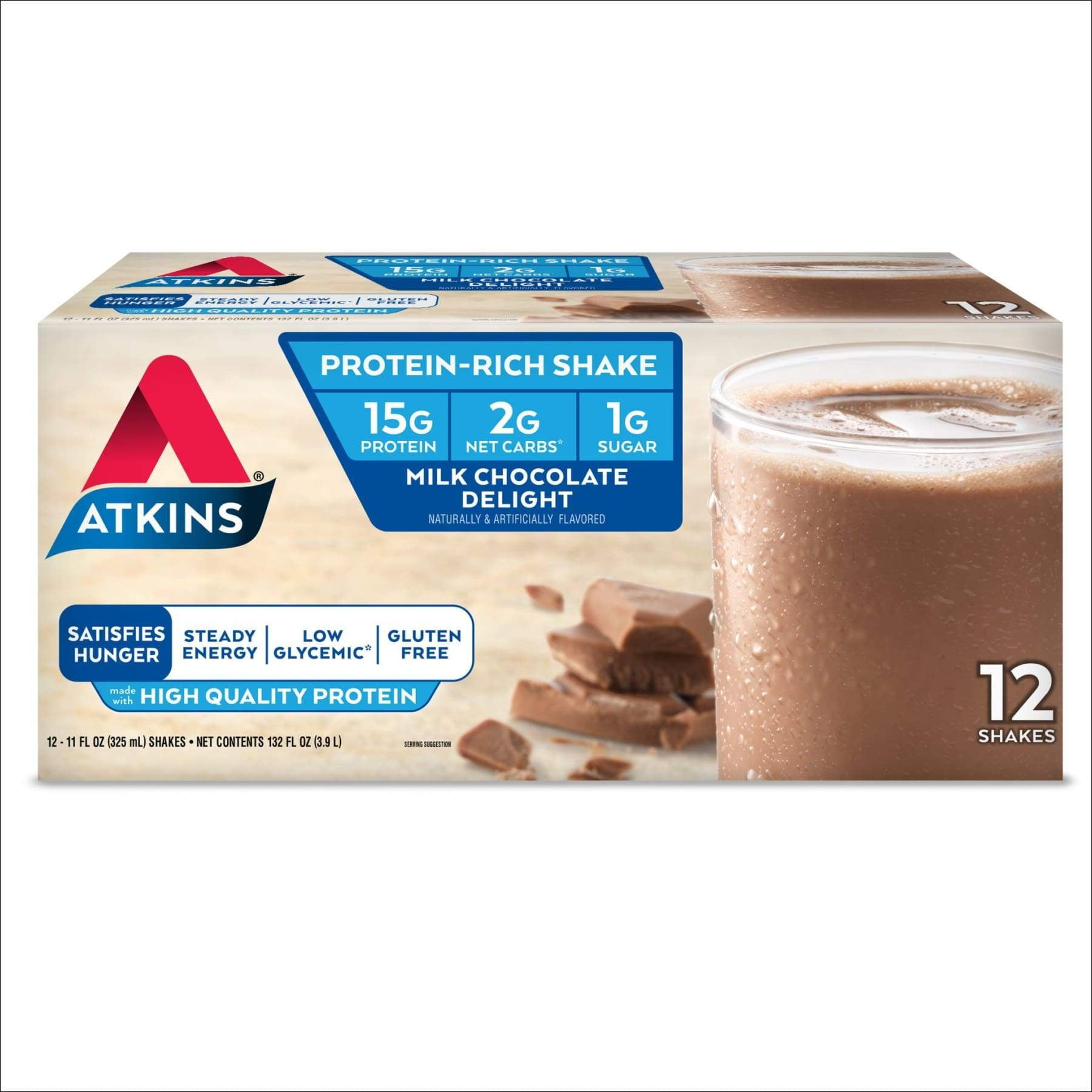 Atkins Gluten Free ProteinRich Shake, Milk Chocolate Delight, Keto Friendly, 12 Count Pack of