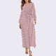 thumbnail image 3 of Vestido regular de manga larga con cuello en V y cinturón con estampado de lunares sexy para mujer a la moda Fridja  yut4328, 3 of 5