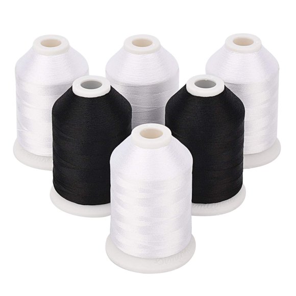 Simthread 4 Blanc 2 Noir 60WT Bobine de Couture Fil de Broderie - 1500 Mètres Bobine Chacun