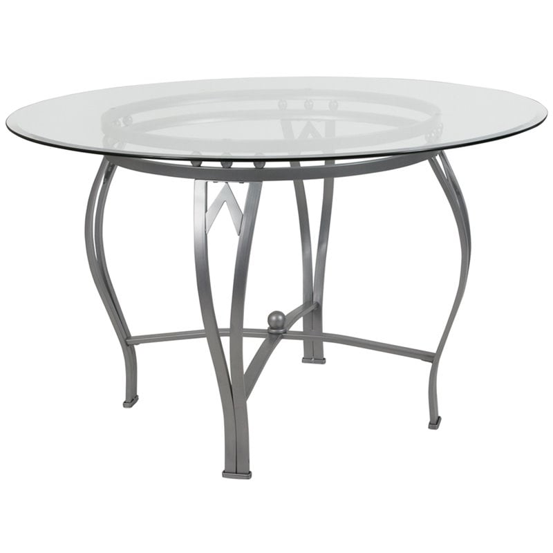 Flash Furniture 48 Round Glass Top Dining Table In Clear Silver