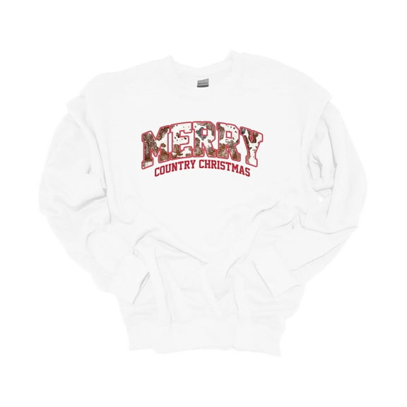 Womens Christmas Sweatshirt Merry Country Christmas Cow Print Festive Holiday Crewneck Sweatshirt-White-small
