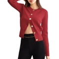 thumbnail image 2 of Cardigan for Women Spring Long Sleeve Button Down Work Office Sweaters Cute Winter Jacket Red S, 2 of 9