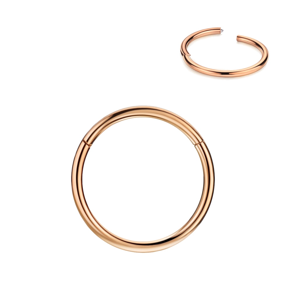 Surgical Steel Nose Hoop Hinged 18 Rose 18g Rook Tragus Cartilage Gold Piercing Nose Helix Ring Nose Seamless Plated for Hoop Earring Daith Rings Hoop Earring Gauge 9mm