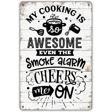 QIONGQI Funny Kitchen Quote My Cooking is Awesome Metal Tin Sign Wall Decor Retro Kitchen Signs with Sayings for Home Kitchen Decor Gifts