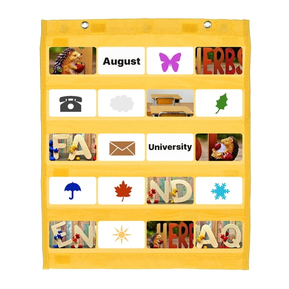 Magnetic Pocket Chart, Small Pocket Chart Mini Double Sided Classroom Pocket Chart Organizer Wall Hanging for Classroom Supplies, Yellow