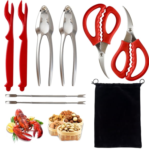 SUSWIM Seafood Cracker Tool Set With Lobster Sheller Stainless Steel Crab Crackers Crab Leg Fork Seafood Scissors And Storage Bag, Crab Leg Pick Utensils Set Crab Eating Tools (9Pcs)
