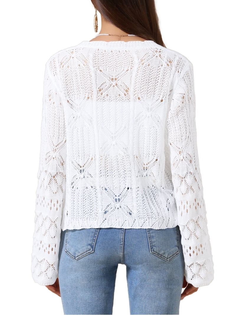 INSPIRE CHIC Women's Boho Crochet Cardigan Tie Front Long Sleeve