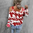 thumbnail image 4 of Penkiiy Women's Valentine's Day Heart Print Off The Shoulder Tops Long Sleeve T Shirts Loose Summer Blouse Shirt XS Pink, 4 of 6