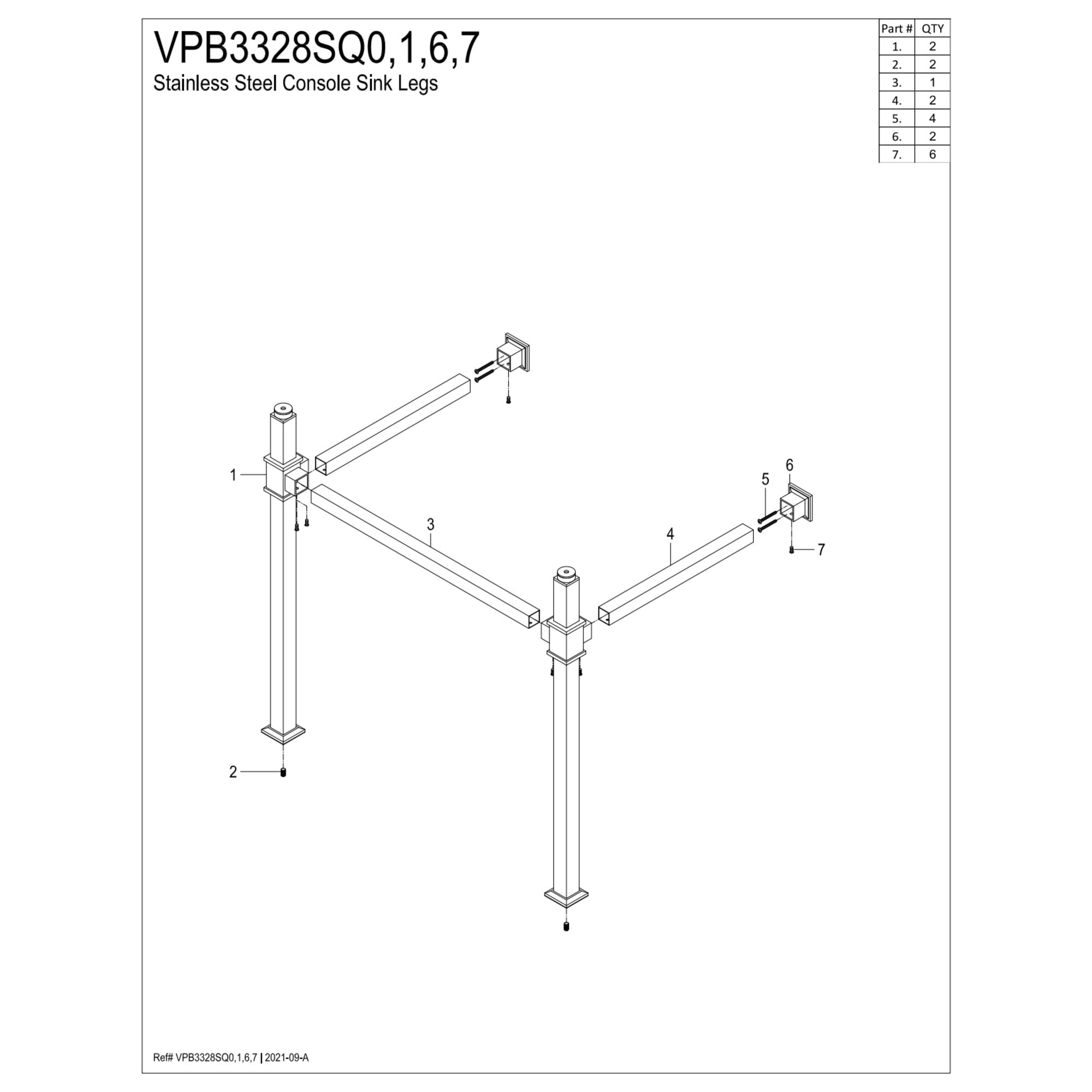 Kingston Brass VPB3328SQ1 Stainless Steel Wall Mount Console Sink Legs, Polished Chrome