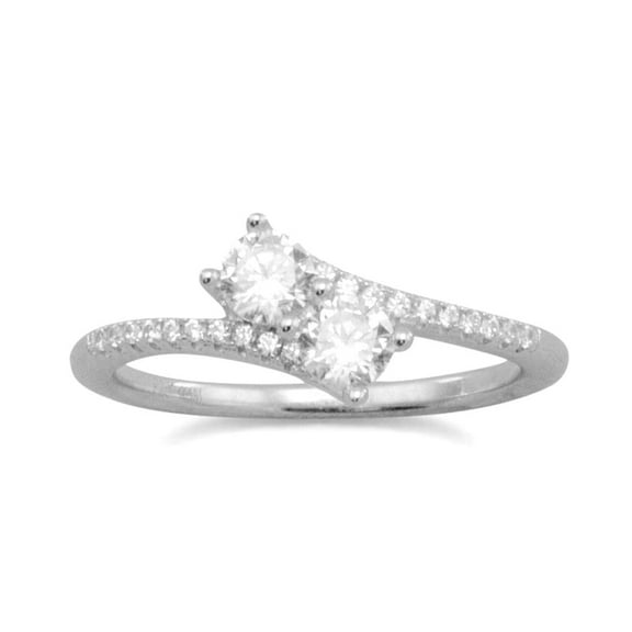 Rhod. P. 925 Sterling Silver Double CZ Ring Two 4mm Czs Ten 1mm Signity Czs Either Side Size 4 Ring for Women