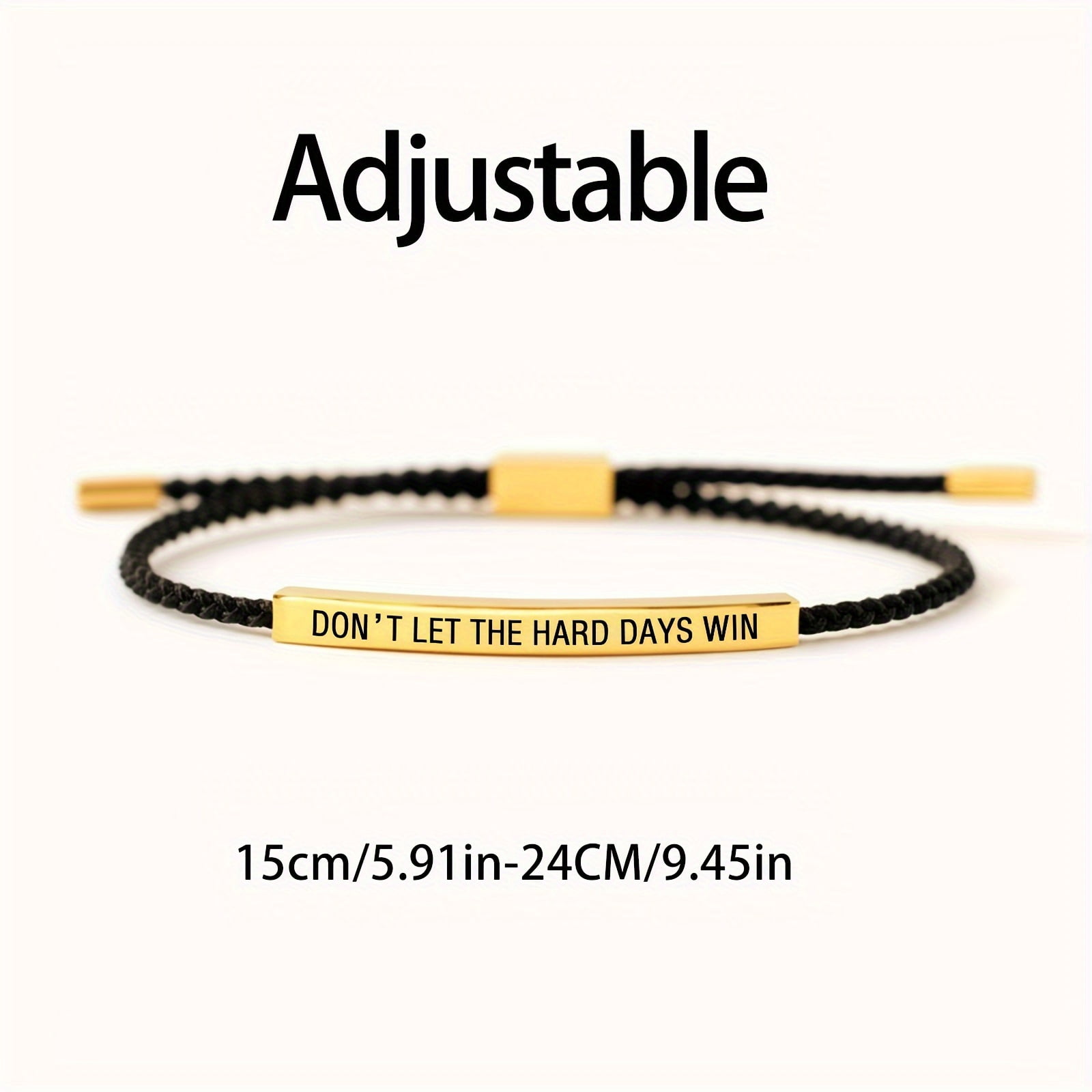 Dont Let The Hard Days Win Bracelet for Women Men Handmade Braided Adjustable Wrap Stainless Steel Tube Inspirational Bracelets Gifts for  Christmas, Halloween Gift,White-Golden