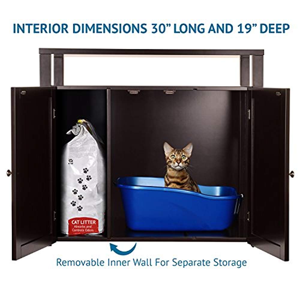 Arf Pets Cat litter Box Enclosure, Furniture Large Box House with Table