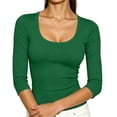 thumbnail image 5 of Women's 3/4 Sleeve Top Scoop Neck Ribbed Knit Slim Fit Casual Basic Undershirt Solid Color Layering Tee Tight Shirts for Women, 5 of 7