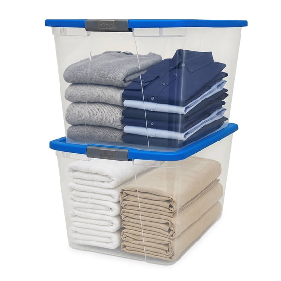 Homz 64-Quart Clear Stackable Plastic Storage Container, Blue/Clear