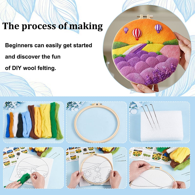 Flower Hanging Painting Needle Felting Kit for Beginners DIY Wool Felt Material Set with Instructions Mixed Color 230x230x2mm