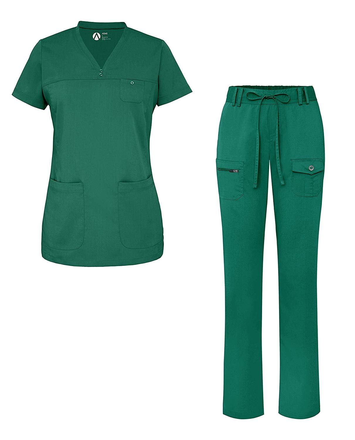 Adar Scrub Set for Women Curved VNeck Scrub Top & Tapered Drawstring