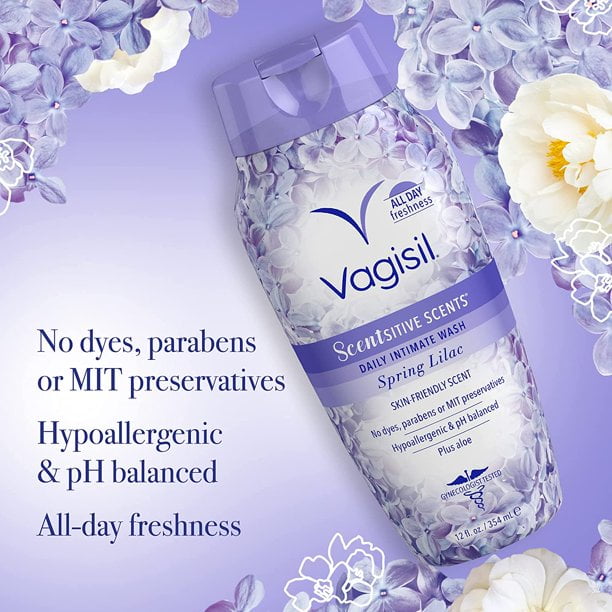 Vagisil Sensitive Scents Feminine Wash, Spring Lilac Scent, 12 oz, 3 Pack