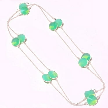 Green Milky Opal Gemstone Necklace Handmade Women's Chain Jewelry 36" CH 3951