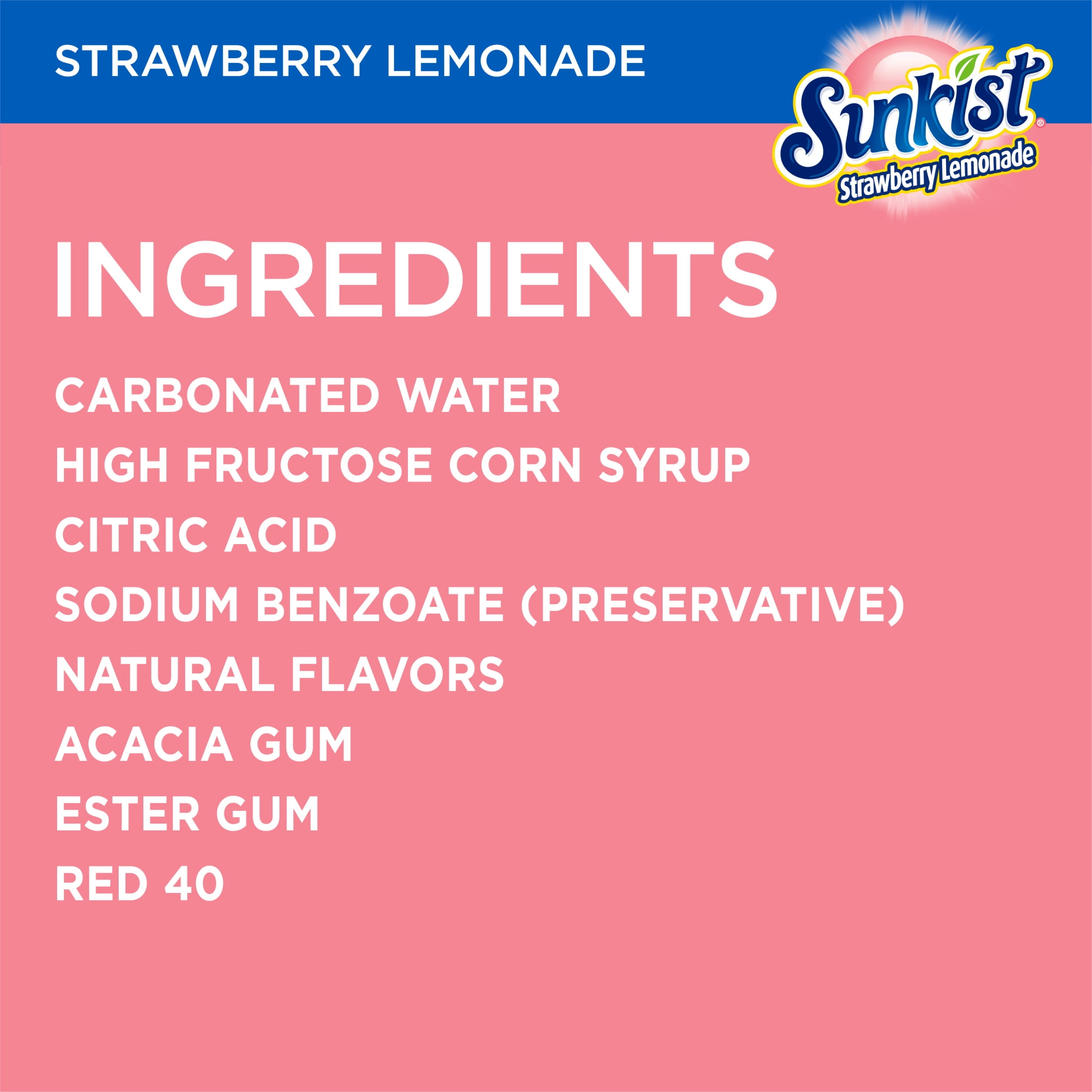 Sunkist Caffeine Free Strawberry Lemonade Soda Pop, 12 fl oz, 12 Pack Cans