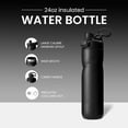 thumbnail image 3 of Botella de agua deportiva de 24oz(700ml) con asa y tapas abatibles, botella de acero inoxidable para correr, viajes, deportes(Negro), 3 of 4