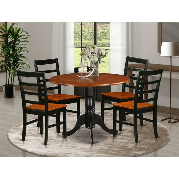 Art Deco Dinette Set for 4 - 42 Inch Round Table & 4 Chairs - Black Cherry Kitchen Set