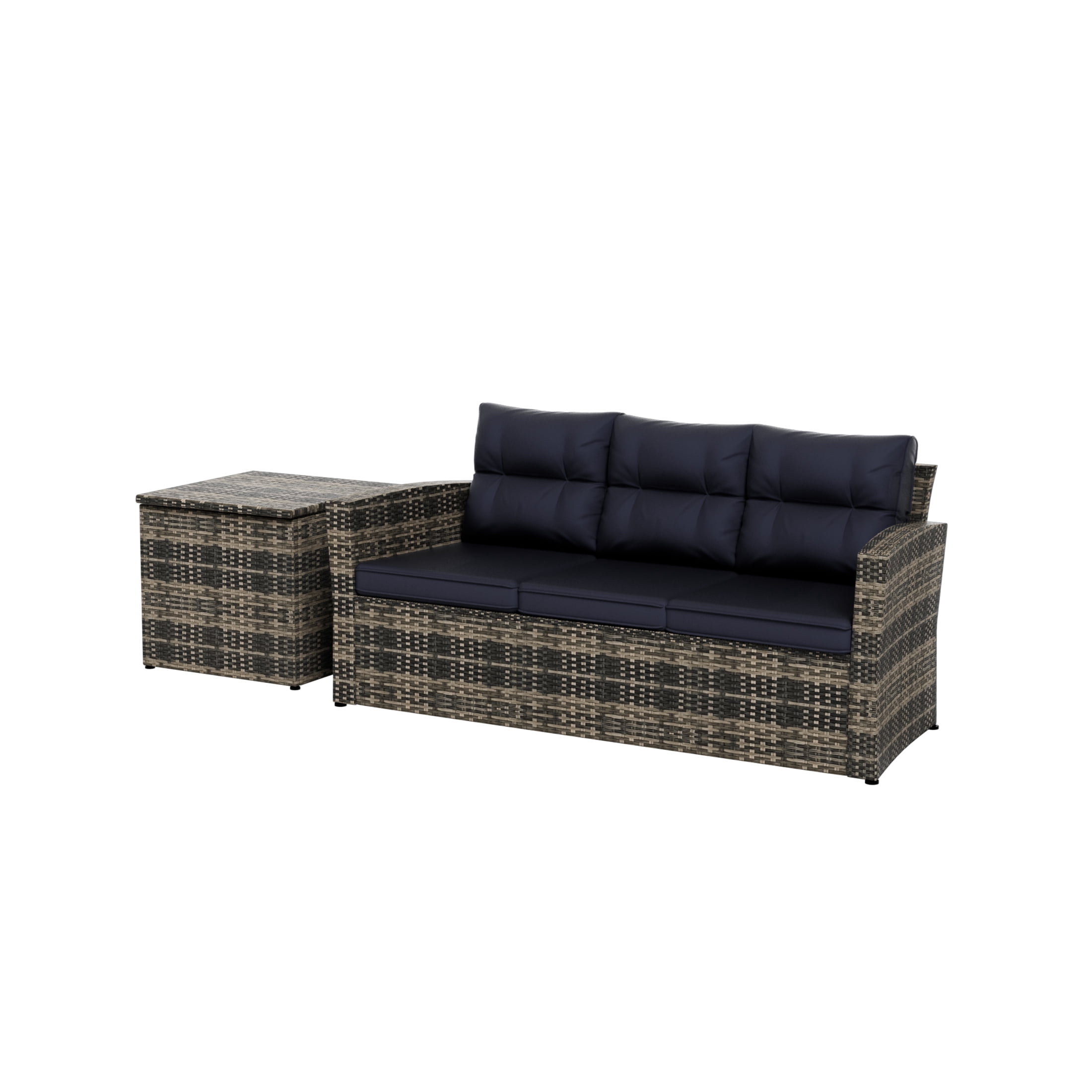 Westin Outdoor 2-Pieces Patio Sofa with Side Table Included Conversation Set PE Rattan Wicker Furniture, Brown/Navy Blue