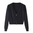 thumbnail image 6 of Gyexs Womens 2025 Summer Cropped Cardigan Fashion Knit Long Sleeve V Neck Business Casual Sweater (Black, Size M), 6 of 6