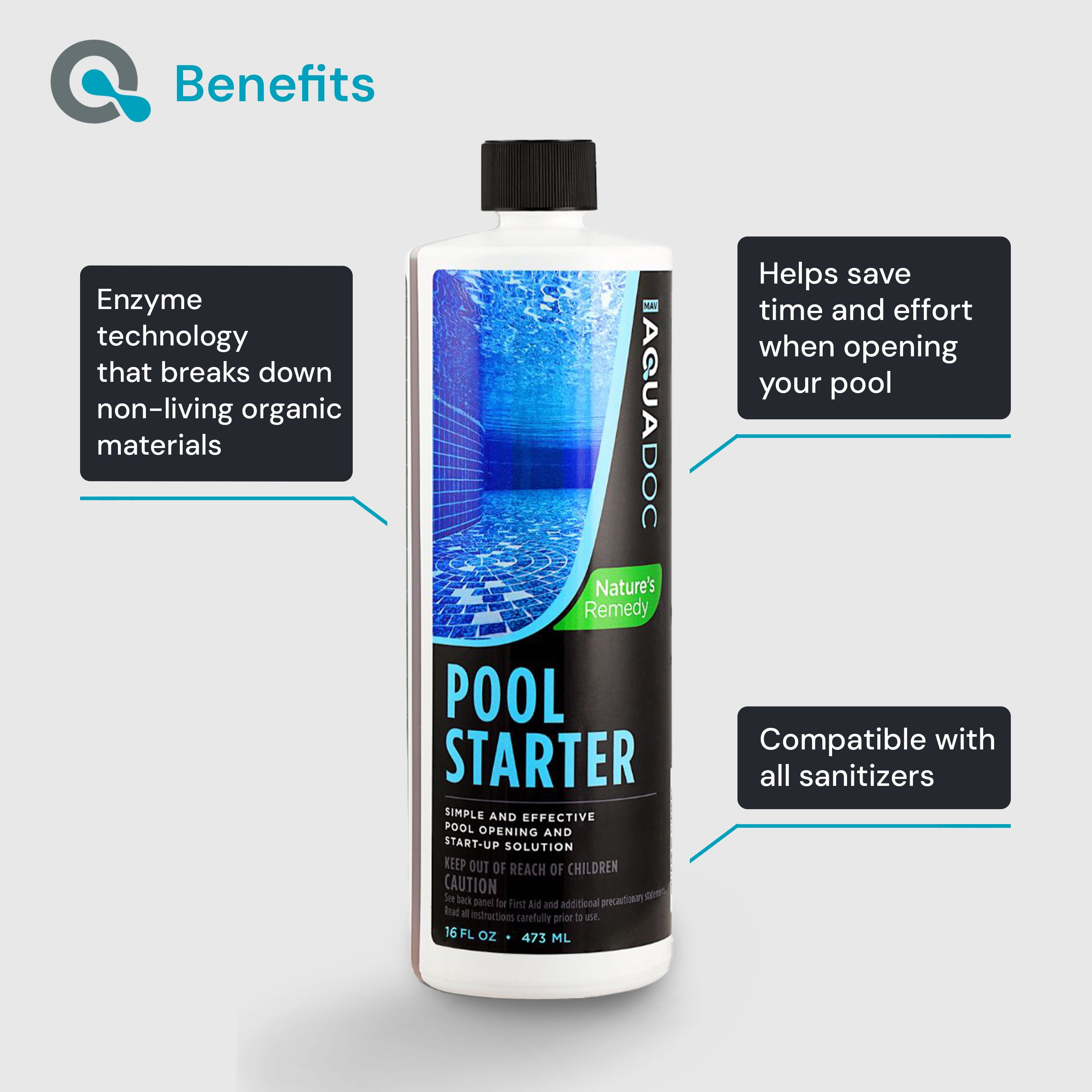 Pool Opening Chemical - Make Opening Your Pool Easier - Pool Startup for Above Ground Pool & Inground Pool Chemical Starter Kit - AquaDoc Pool Chemicals - 16oz
