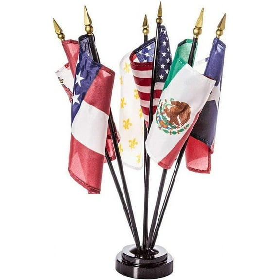 Historical Texas 6 Flags Miniature Flag Desk Set