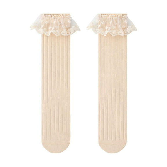 Qingpeng Little Girls Vintage Ruffle Ankle Lace Socks Toddler Girl Solid Boot Socks