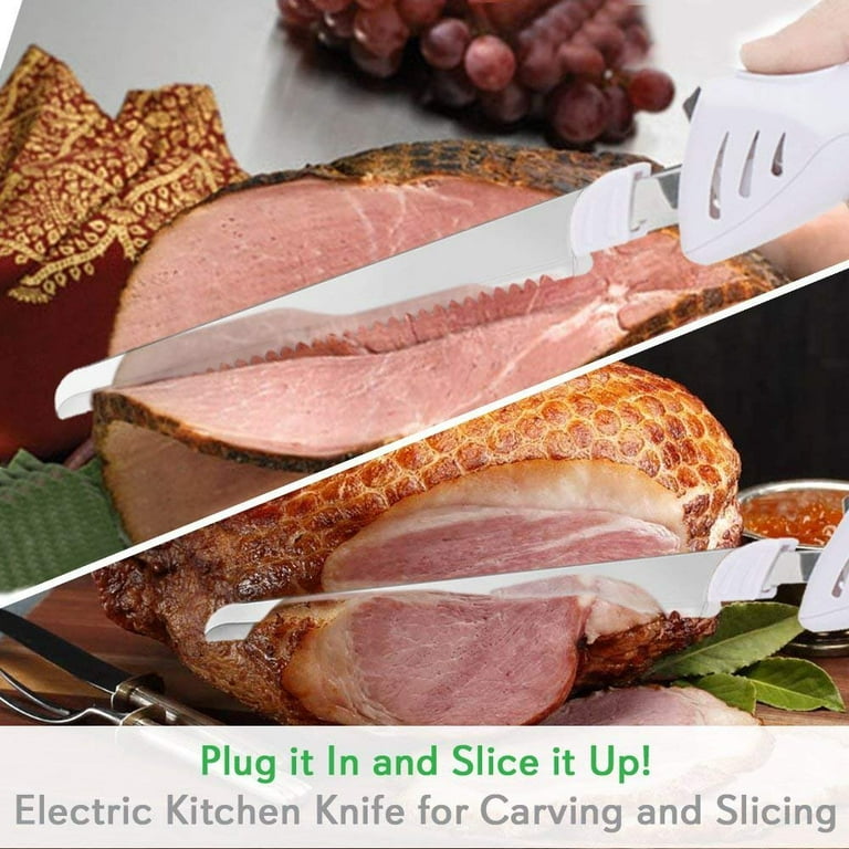 Homaider Electric Knife for Carving Meat, Turkey, Bread & More. Serving  Fork and Carving Blades Included