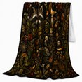 thumbnail image 2 of Black Woodland Wildlife Flannel Blanket for Forest Animal Art Fans, Living Room and Reading Nook Home Decor Birthday Gift with Soft Vintage Raccoon Owl Autumn Leaf Motif, 2 of 9