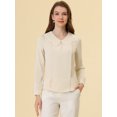 thumbnail image 3 of Blusa de Gasa Casual Allegra K con cuello Peter Pan Manga Larga con botones Decorativos Albaricoque M, 3 of 5