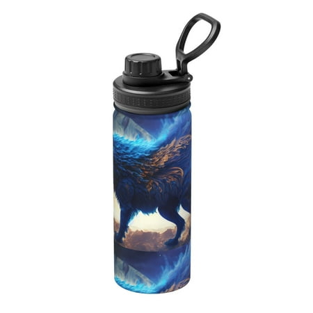 

Uemuo Moonlit Blue Wolf 18OZ Insulated Kettle Sports Water Bottle Stainless Steel Kettle Vacuum Insulated Flask Flip Lid Travel Mug
