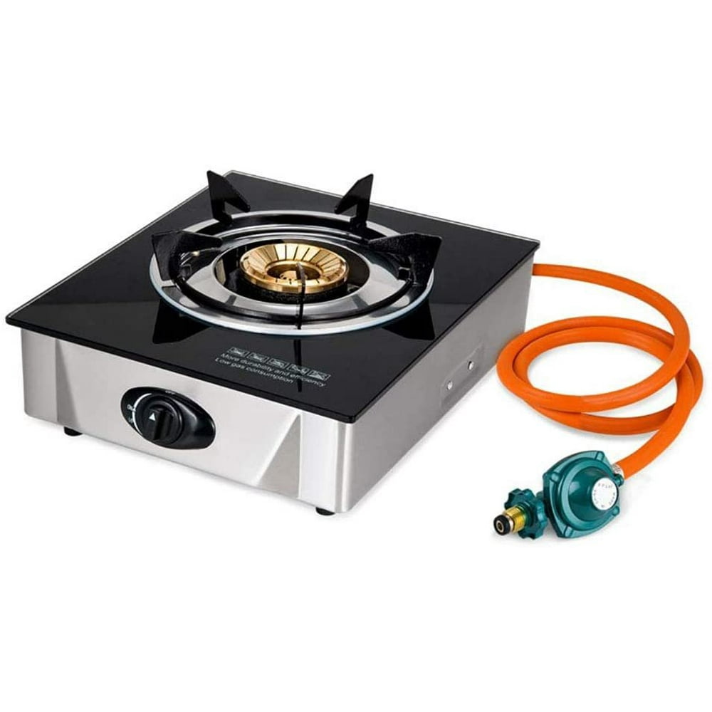 Single Propane Gas Burner Stove with Auto Ignition Tempered Glass Top