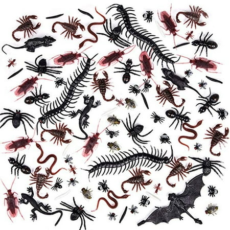 152 Pieces Plastic Realistic Bugs (Fake Cockroaches, Spiders, Scorpions, Worms etc.) and 1 Pack Super Stretch Spider Web for Halloween Party Favors and Decorations Props Black