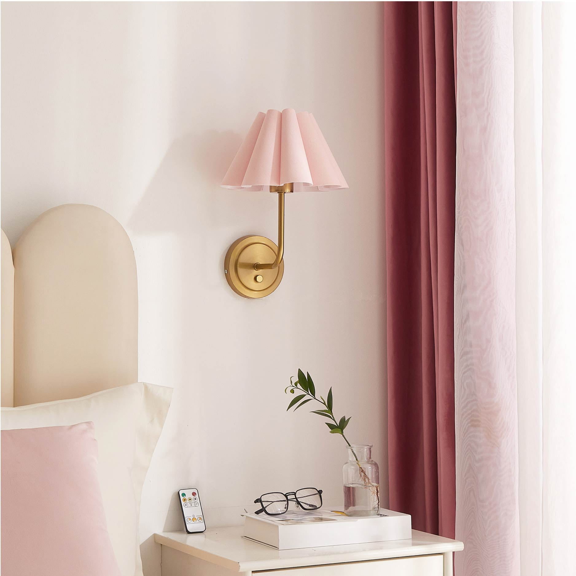 Home Decor Collection Pink Velvet Pleated Wall Sconce