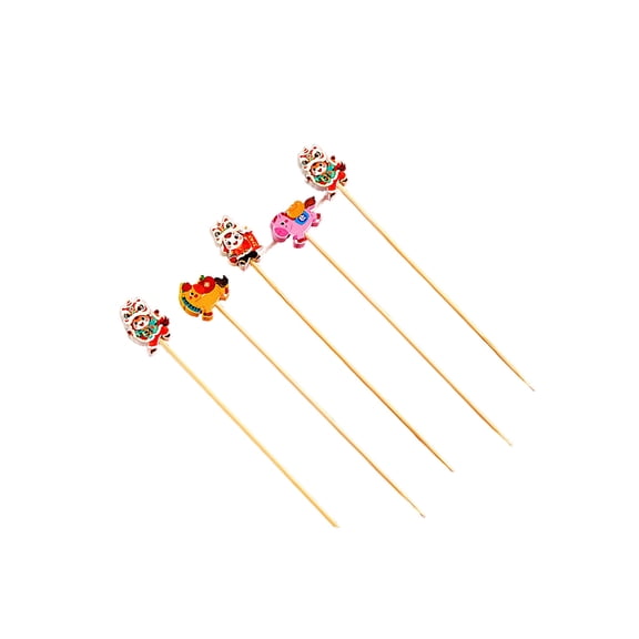 A 100-Piece Horse-Shaped Fruit Picks Disposable Bamboo Sticks For Chinese New Year Or Festival Themed Fruit Dessert And Platter Decoration