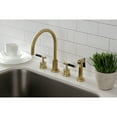 thumbnail image 2 of Kingston Brass KS8727CKLBS Kaiser Double-Handle 4-Hole Widespread Kitchen Faucet with Brass Sprayer in Brushed Brass, 2 of 8