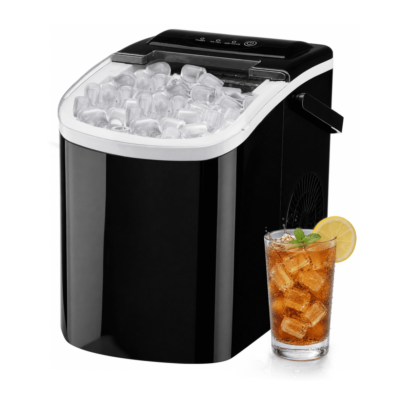 Countertop Ice Maker Machine, 26.5lbs/Day, 9 Bullet Ice Cubes in 6 Mins, Portable Ice Marker with Detachable Handle, Auto Self-Cleaning, Compact Black Design, Basket & Scoop, Home Kitchen RV Camping