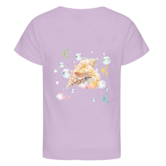 Tisuna Summer Blouse For Girls Child Cartoon Print Short Sleeve Crew Neck Tops Stylish Casual Girls Toddler Summer Clothes Light Purple Size 4-5 Years