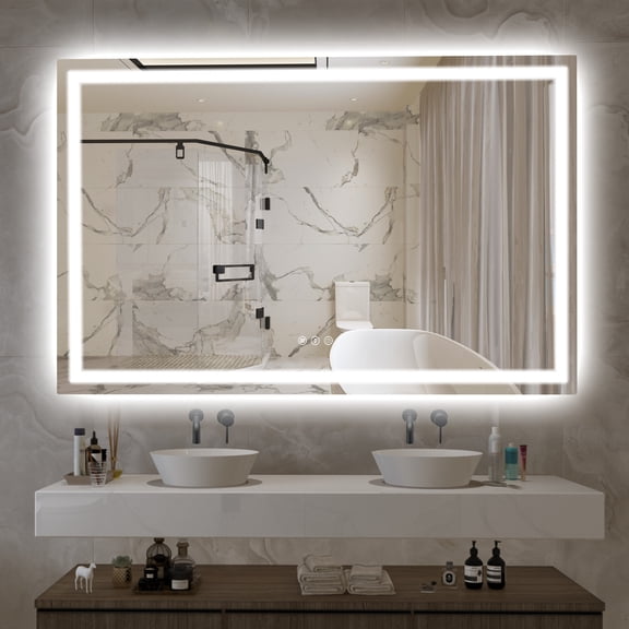 SUMERAIN Modern LED Bathroom Mirror for Wall, 55 x 36 Inch Tempered Glass Smart Lighted Bathroom Vanity Mirror with Anti-Fog, Dimmable Brightness, 3 Color Temperatures Brighter LED Vanity Mirror