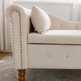 thumbnail image 3 of Velvet Upholstered Chaise Lounge, Indoor Lounge Chair with Storage & Pillow, Modern Rolled Arm Chase Lounge with Nailhead Trim, for Living Room, Bedroom, Office, Beige, 3 of 7