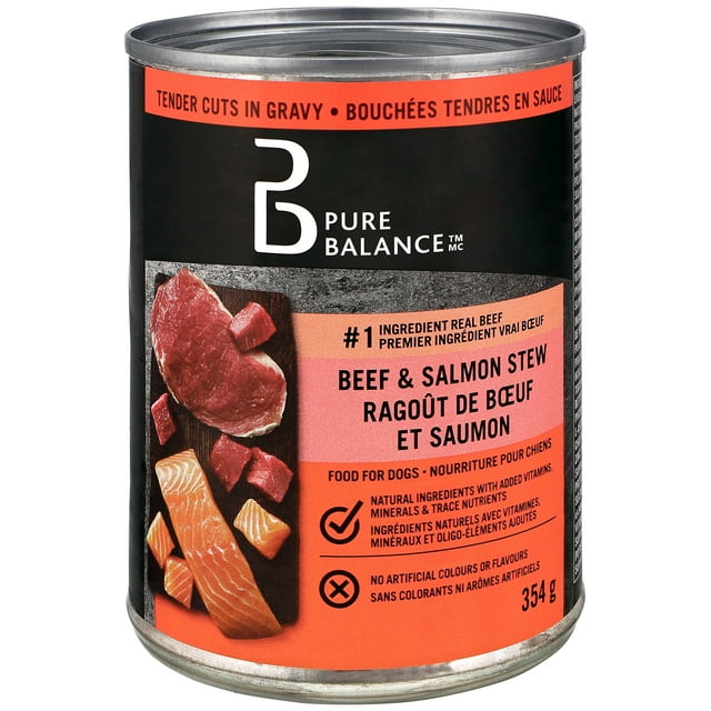 Pure Balance ragoût bœuf & saumon, morceaux tendres en sauce – nourriture humide pour chiens, conserve de 354 G