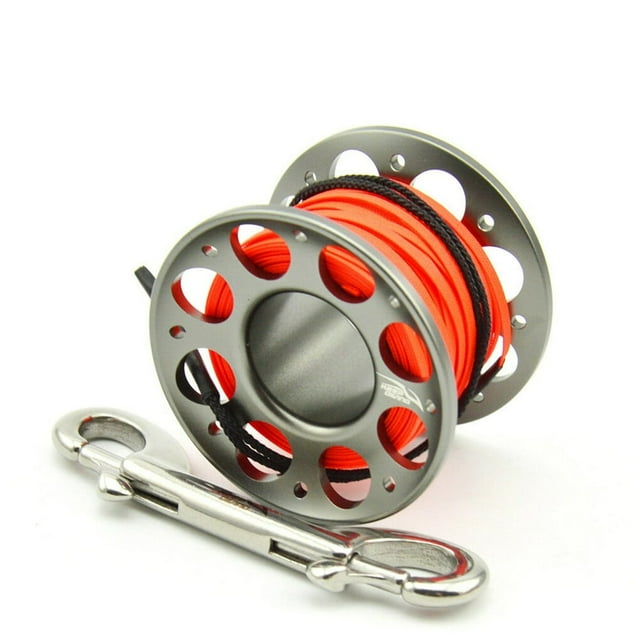 Keep Diving Aluminium Spool Reel Polyester Rope Hanging Rotatable Reels Freediving Underwater Accessories with Double End Hook Gold 30m