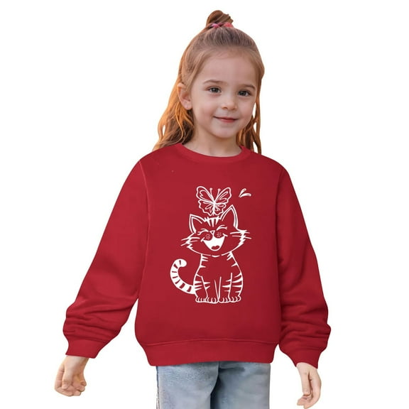 Odeerbi Kids Girls Crewneck Sweatshirts Pullover Sweatshirts Children's Fall Winter Sweatshirt Heart Print Long Sleeve Sweater Top Red