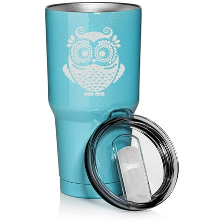 

30 oz Tumbler Stainless Steel Vacuum Insulated Travel Mug Cup Owl Vintage (Light Blue Glitter)